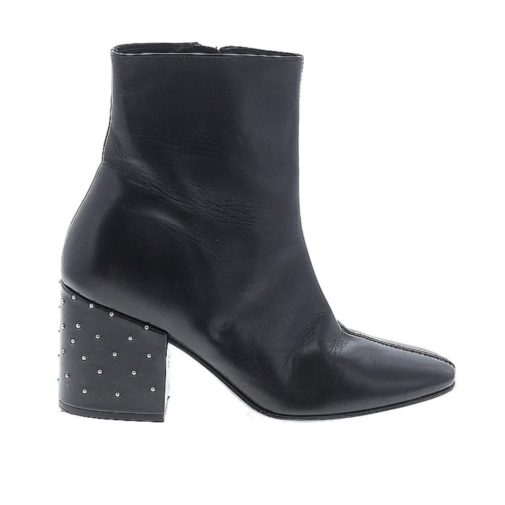 The Kooples silver studded block heel black leather boot